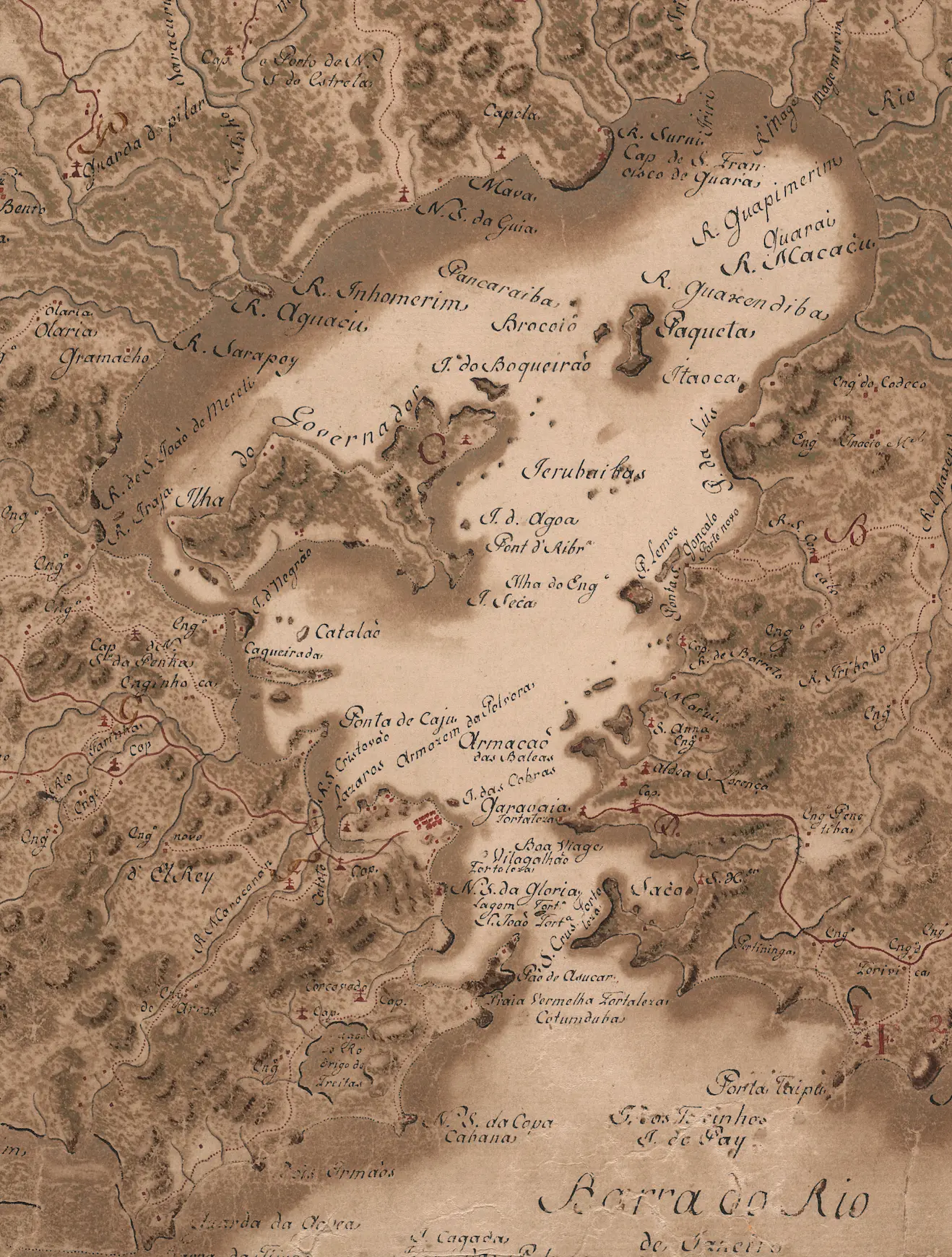 Carta marítima do século XVIII mostrando a Baía de Guanabara.
