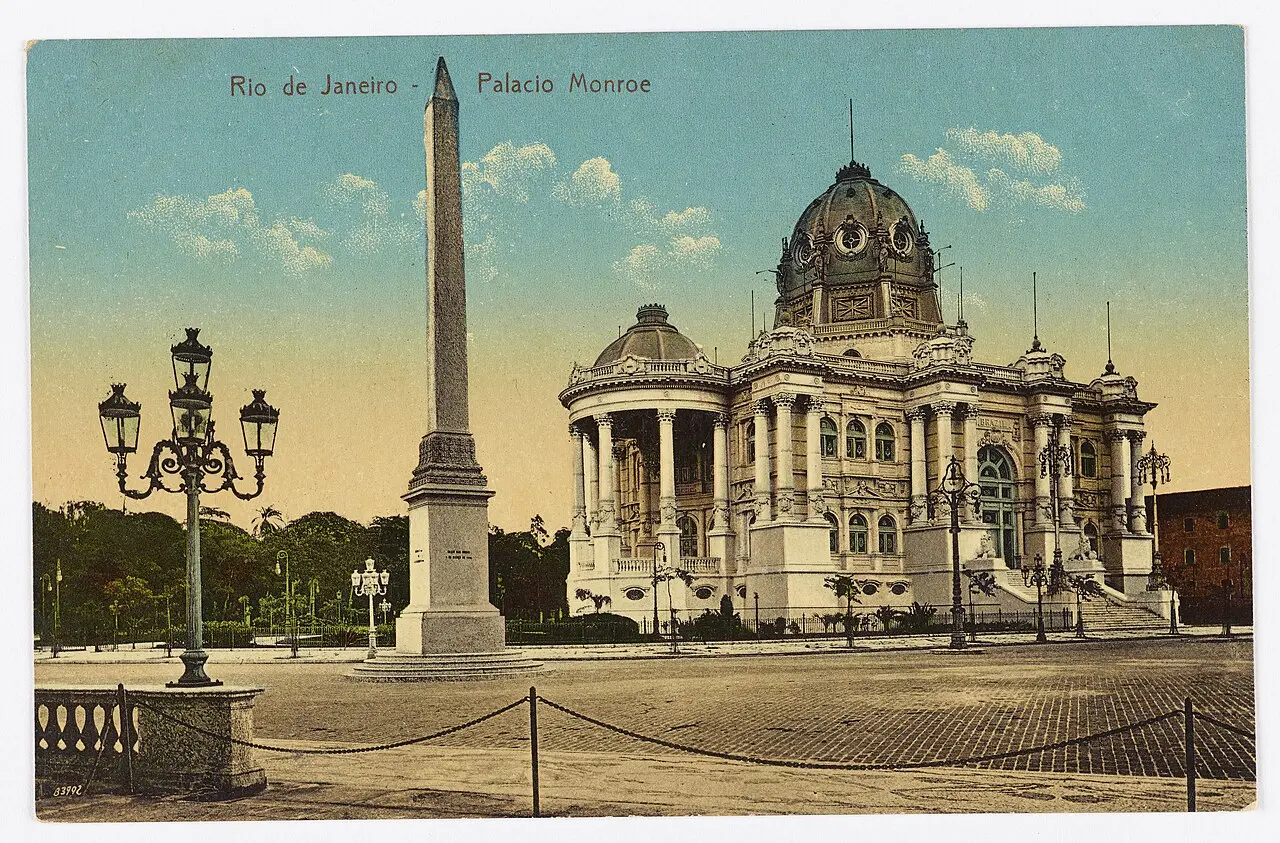Cartão-postal colorido de Rio de Janeiro, Palácio Monroe.