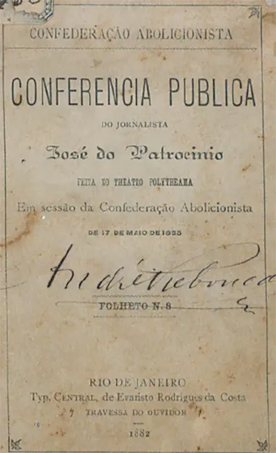 Folheto antigo sobre a Conferência Pública da Confederação Abolicionista de 17 de maio de 1885.