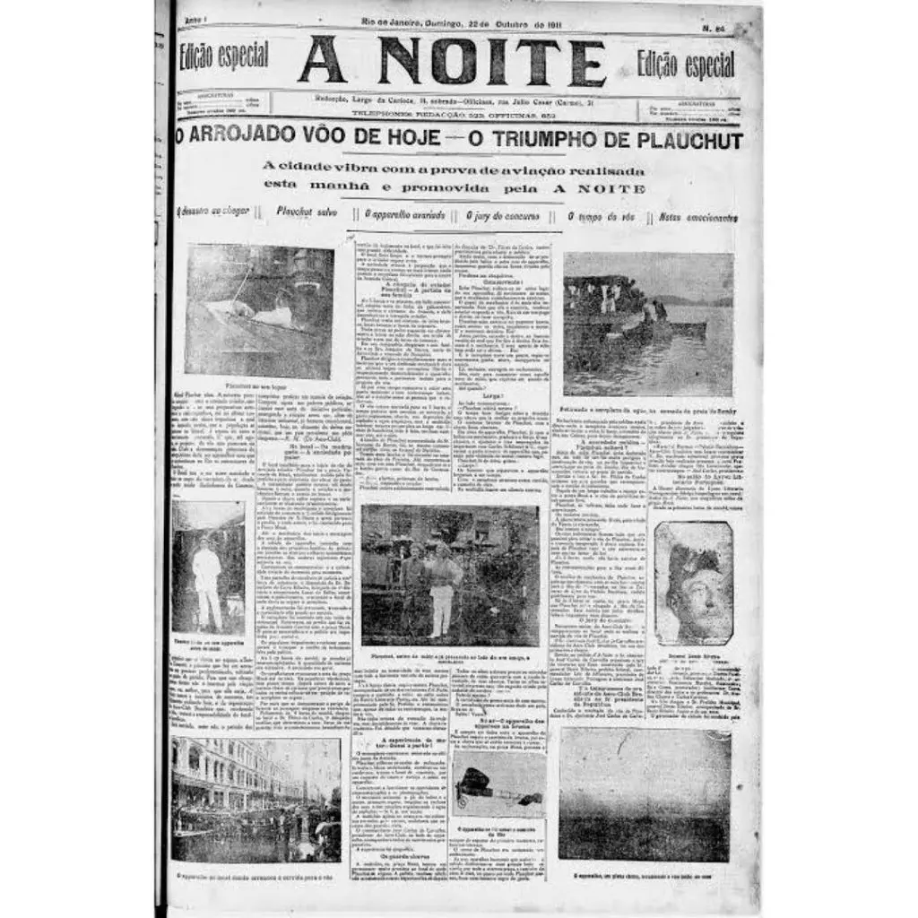 Jornal antigo de 1911 com balões e voadores.
