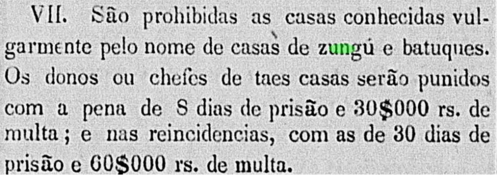 Documentário antigo sobre penalidades para casas de zungú e batuques.