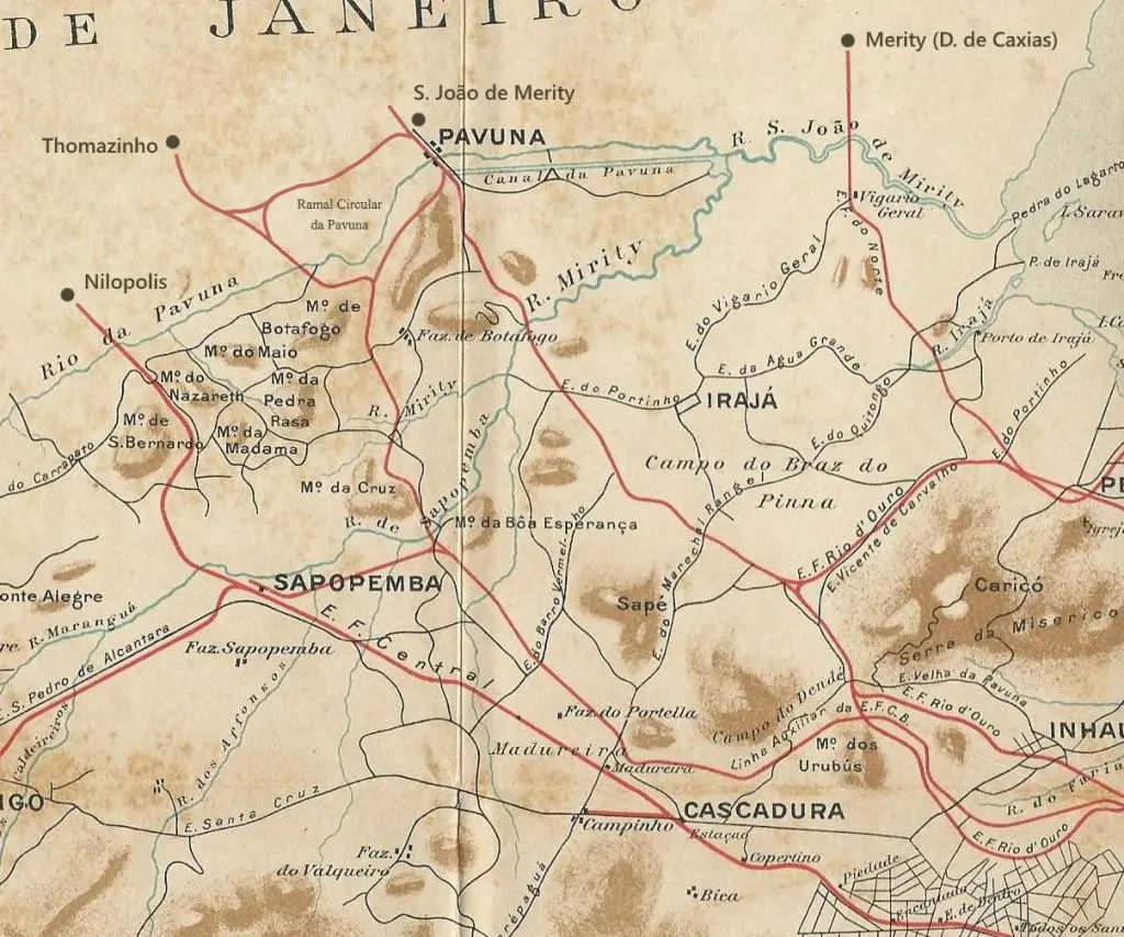 Mapa antigo mostrando localidades e corpos d'água.