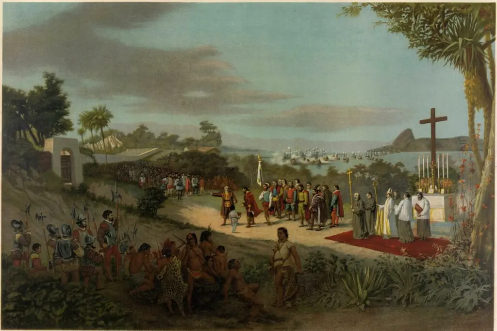 Pintura de cerimônia religiosa em São Sebastião do Rio de Janeiro.