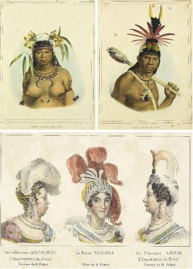 Representação de indígenas Kamakã e da Realeza na obra de Jean Baptiste Debret. Acervo Fundação Biblioteca Nacional.