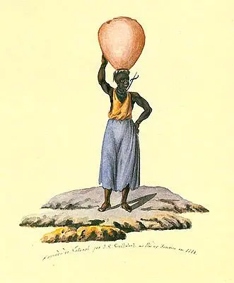 Negra escrava fujona com gargalheira e grande pote de barro à cabeça, Joaquim Cândido Guillobel, 1814