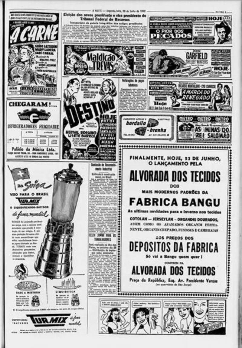 Anúncio da Fábrica Bangu no jornal A Noite, 23/06/1952