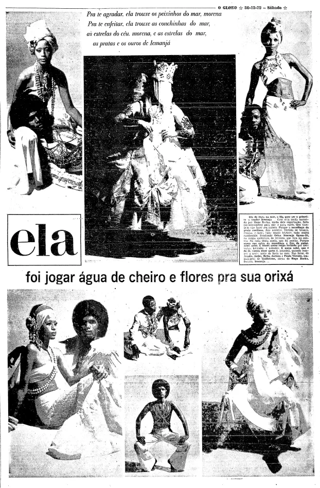“E temos nosso corpo fechado por nervuras, bordados e babados”, afirma o editorial publicado no caderno Ela no penúltimo dia do ano. Nas fotos, de Avadis, Anika, Helio, Jaciara e Paulo Vicente, maquilagem de Guilherme, moda de Hugo Rocha. O Globo, 30/12/1972