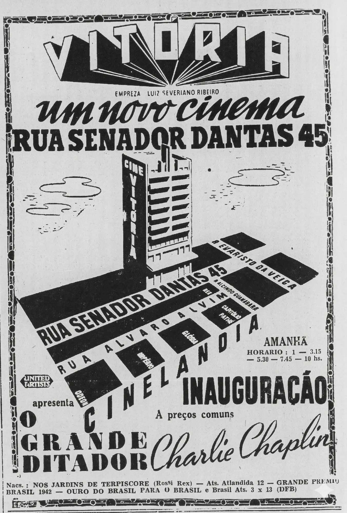 Anúncio da inauguração do Cine Vitória.