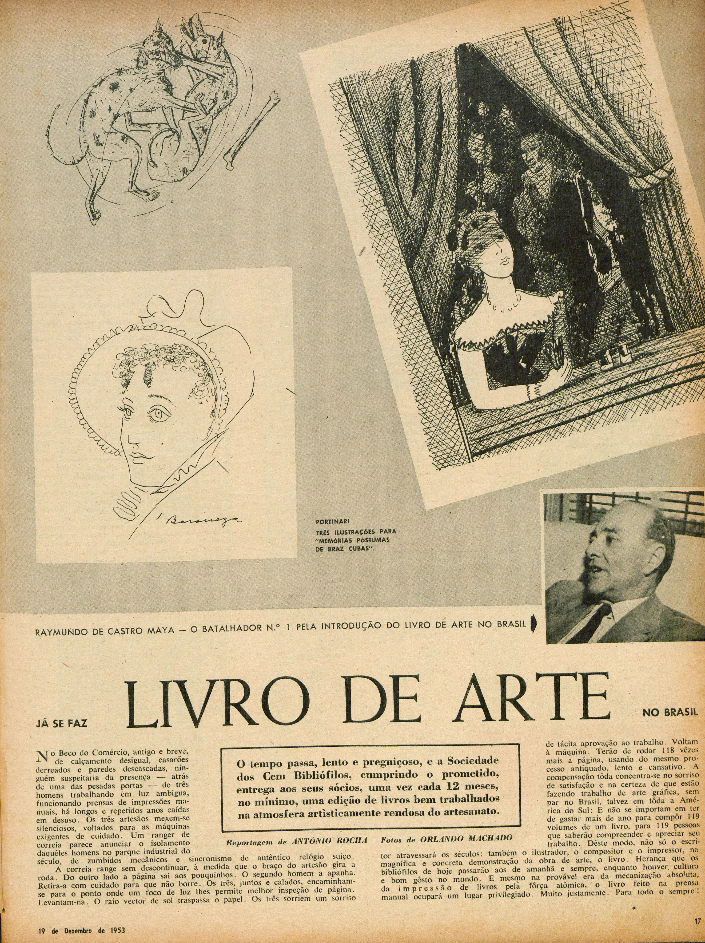 Reportagem da revista Manchete de 19 de dezembro de 1953 sobre as edições da Sociedade dos Cem Bibliófilos.