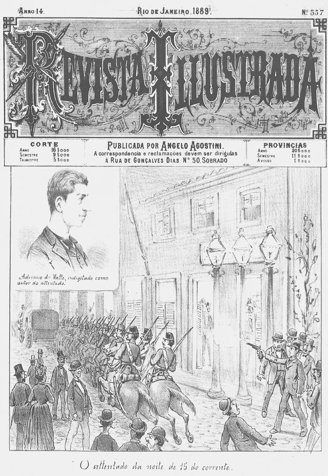 Capa da Revista Illustrada de 20 de julho de 1889 ilustrando o atentado. Hemeroteca Digital Brasileira – FBN