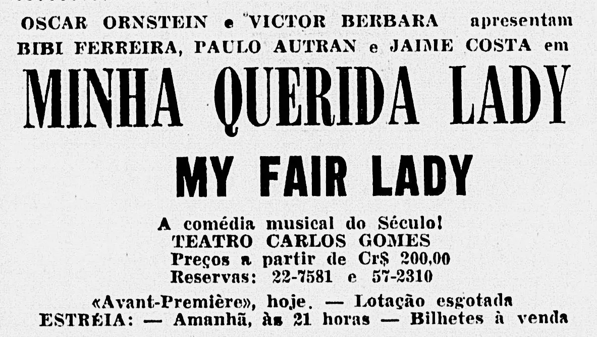 Anúncio da pré-estreia de Minha Querida Lady, no Carlos Gomes. Diário de Notícias de 21 de Agosto de 1962