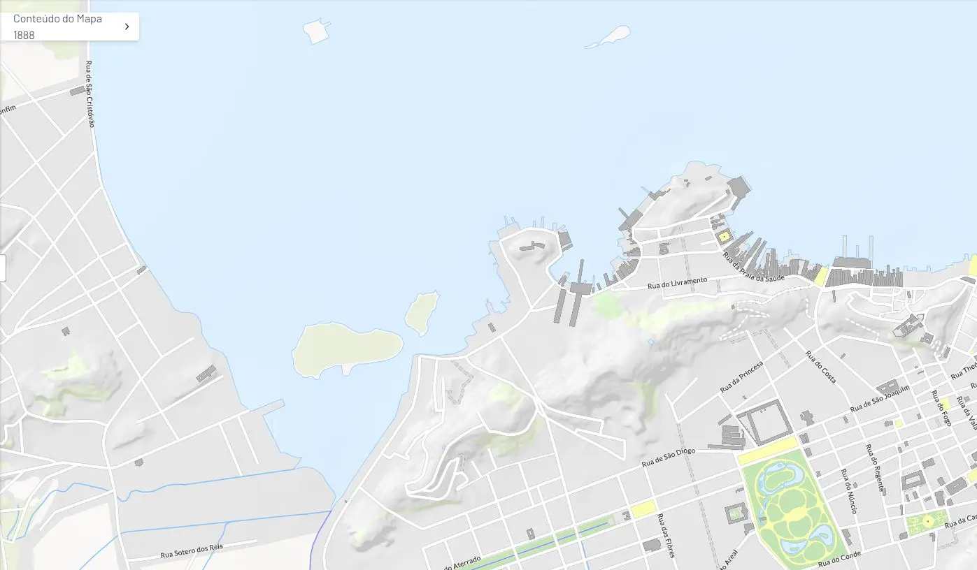 Mapa da orla do Rio de Janeiro na região da Praia Formosa em 1888. 